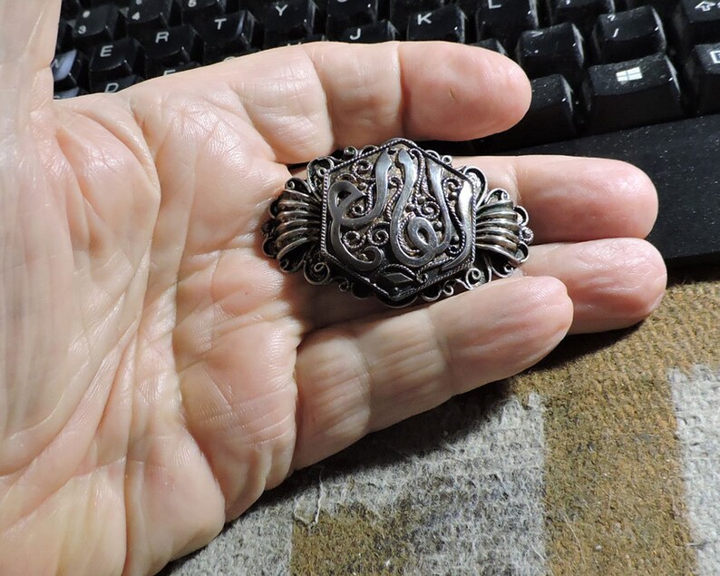 Antique Silver Filigree Islam Calligraphy Etruscan Brooch