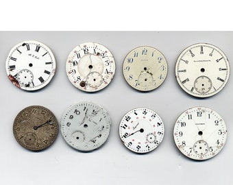 Lot of 8 Vintage Pocket Watch Dials for Fix or Steampunk
