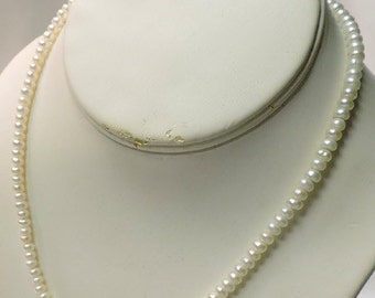 Reduced...Vintage Genuine Pearl Necklace...5mm Rondelle Freshwater  Pearl Necklace... 16" Chinese Good Luck Clasp