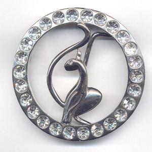 Huge Stainless Steel Cat Crystal Belt Buckle c1970s