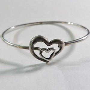 Sterling Silver Heart Hook and Eye Bangle Bracelet