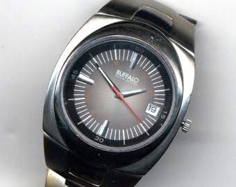 David Bitton Buffalo B105 All Stainless Steel Quartz Analog Men's Watch c1980s