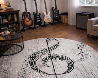 Treble Clef Music Notes Round Rug | Musical Sheet Area Rug