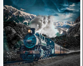 Vintage Steam Train Magnets | Mountain Locomotive Refrigerator Magnet