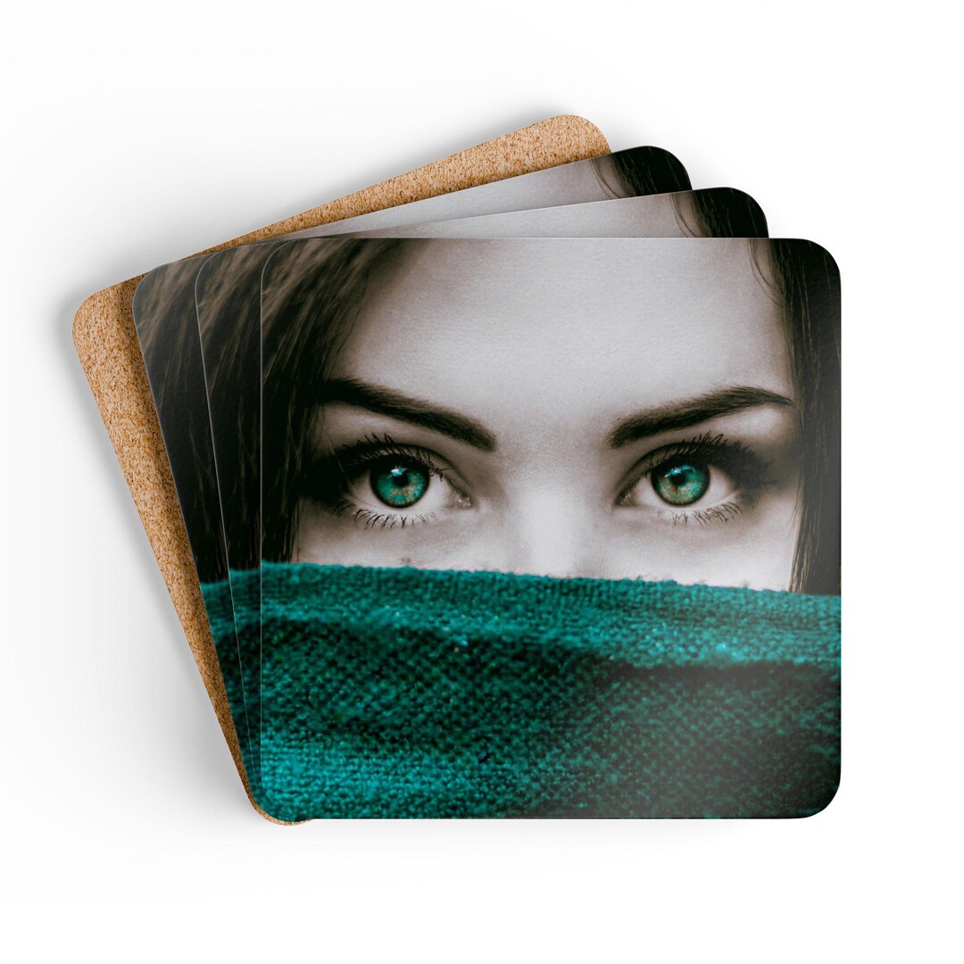 Emerald Eyes Portrait Coaster Set | Personalized Photo Art - Etsy