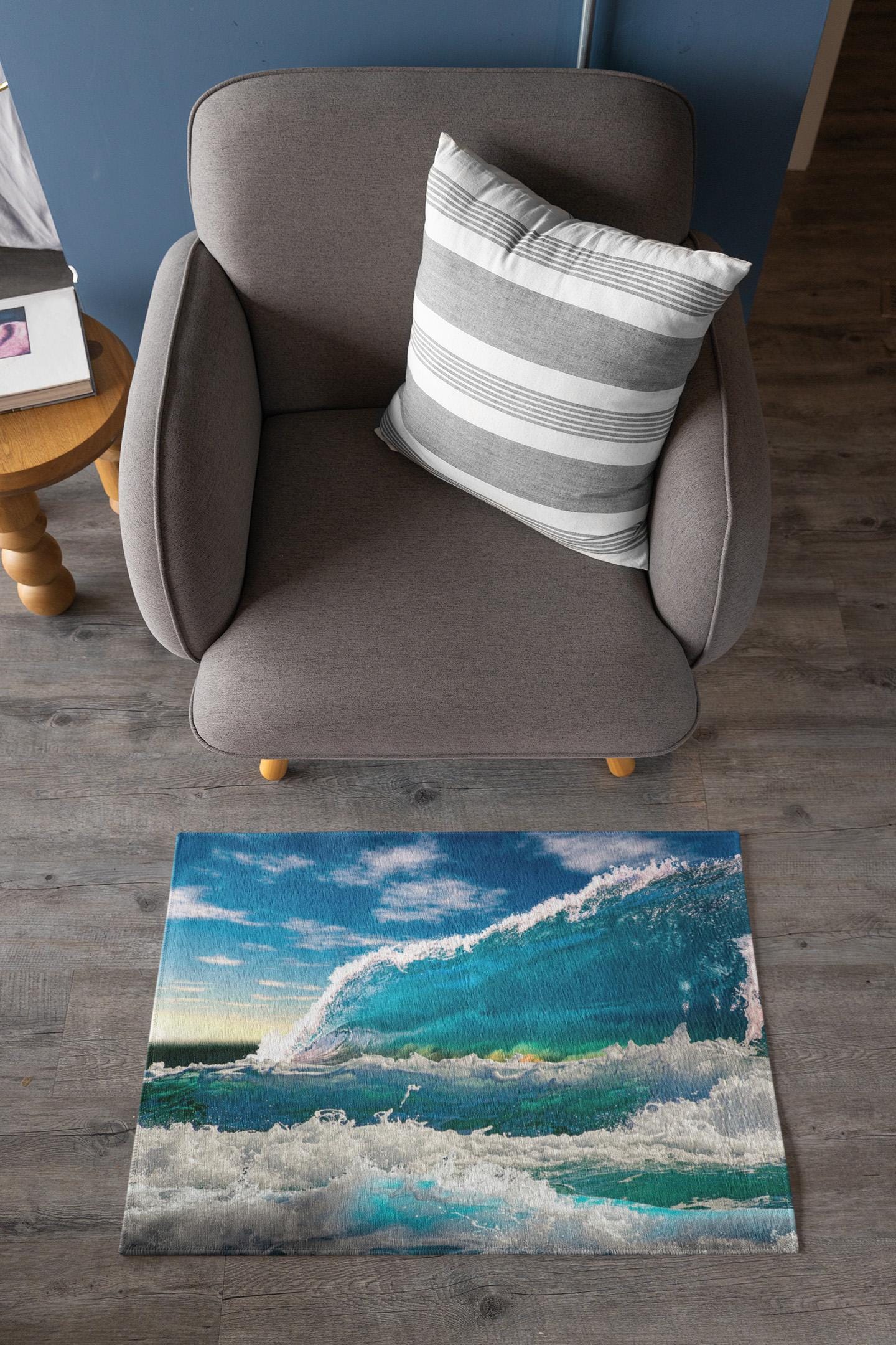 Wave Rugs Ocean Wave Area Rug | Coastal Beach Seascape, Blue Surf Waves - Etsy