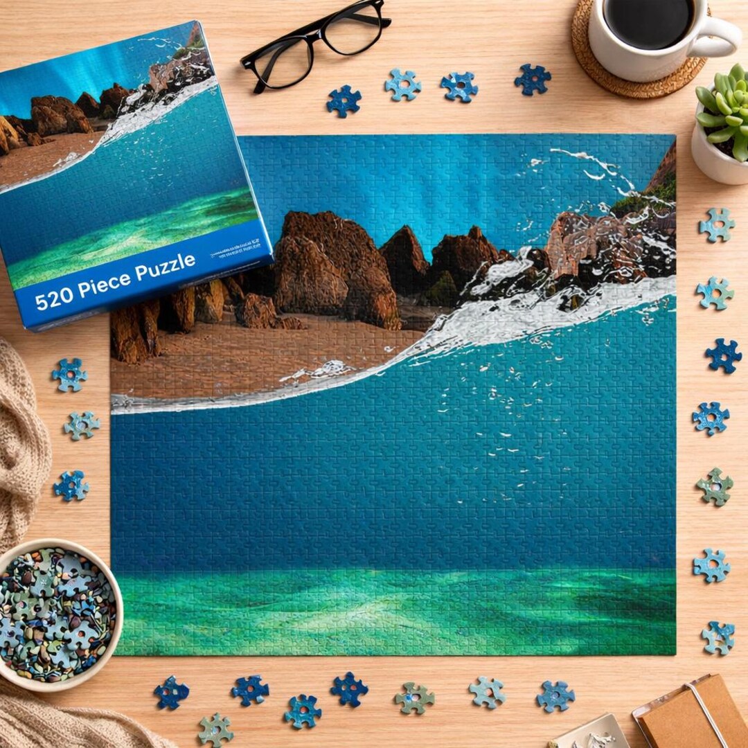 Ocean Wave Split-view Puzzle | Sea Rocks Beach Jigsaw 520 Pieces - Etsy