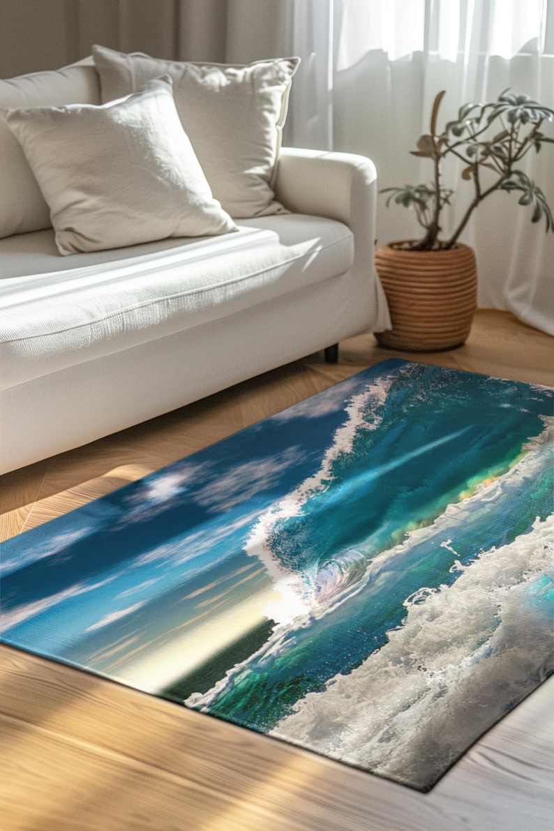 Wave Rugs Ocean Wave Area Rug | Coastal Beach Seascape, Blue Surf Waves - Etsy