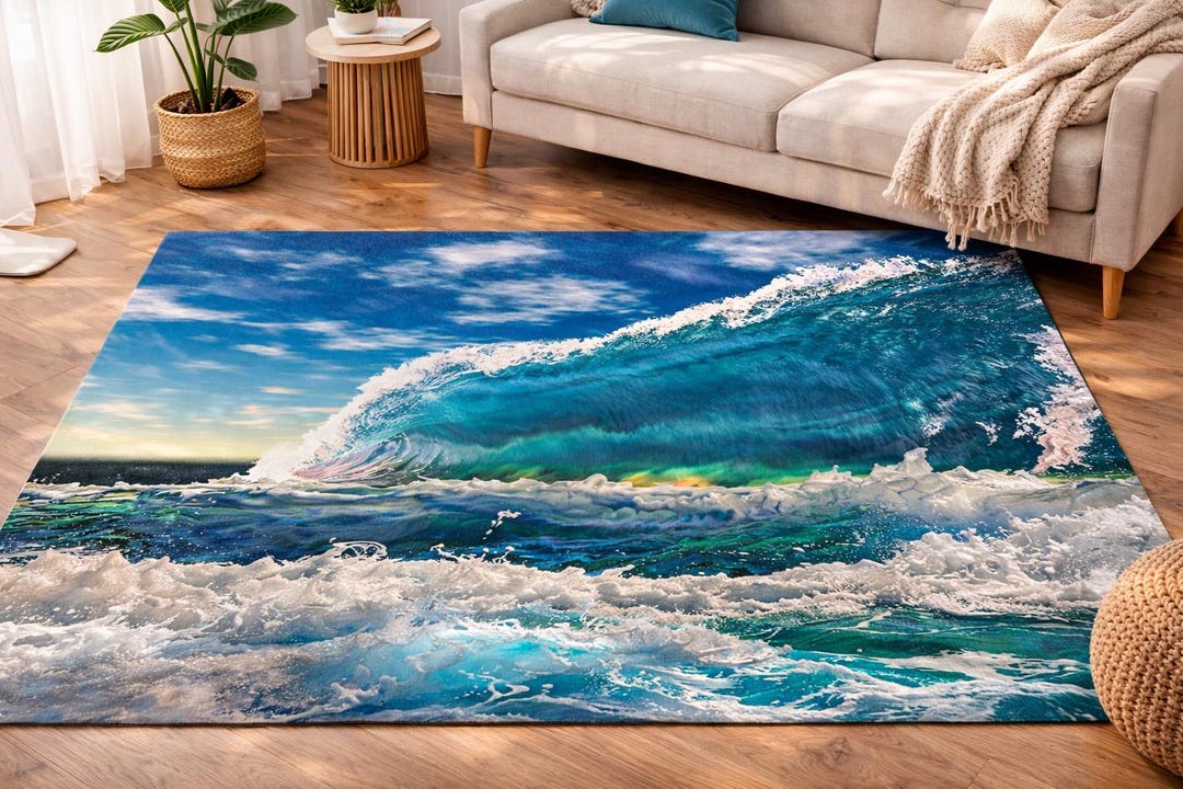 Ocean Wave Area Rug | Coastal Beach Seascape, Blue Surf Waves - Etsy