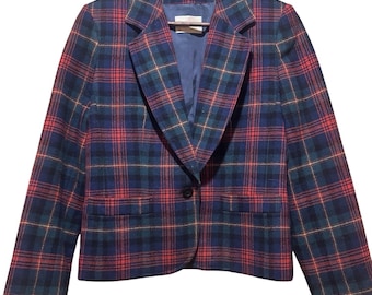 Vtg Pendleton 100% Virgin Wool Plaid Blazer in Blue Red Green Sz 6/sm USA Made