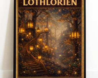 Lothlórien Travel Poster / Vintage Fantasy Wall Art | The Golden Wood