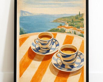 Espresso - Impresión de ilustración de cafetería europea vintage de mediados de siglo