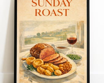 Asado del domingo - Lámina artística vintage de comida británica de mediados de siglo