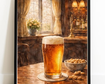 Póster de pinta de pub inglés – Bodegón de cerveza vintage para pared (Impresión)