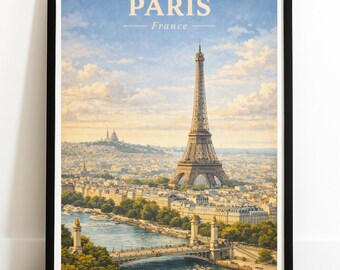 París - Impresión de póster de viaje pictórico vintage de la Torre Eiffel