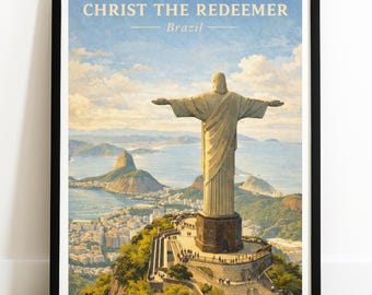 Cristo Redentor - Impresión de póster de viaje pictórico vintage