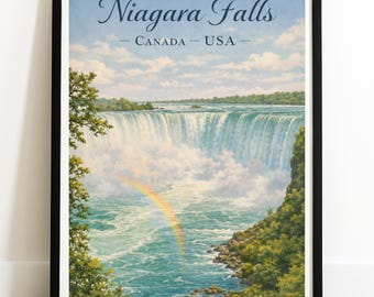 Póster de viaje de las Cataratas del Niágara: arte mural vintage de naturaleza, impresión de paisaje de cascada, decoración pictórica