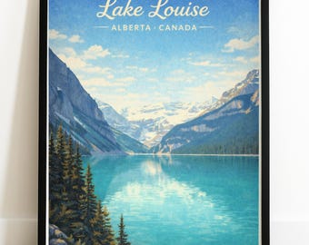 Póster de viaje del lago Louise / Impresión artística vintage de Alberta, Canadá