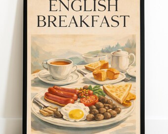 English Breakfast - Vintage Mid-Century Food Illustration Print