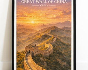 Impresión de la Muralla China: póster de viajes vintage