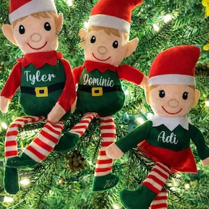 Bambola elfo di Natale personalizzata - Nome personalizzato - Decorazione da scaffale - Ricordo natalizio per bambino o bambina