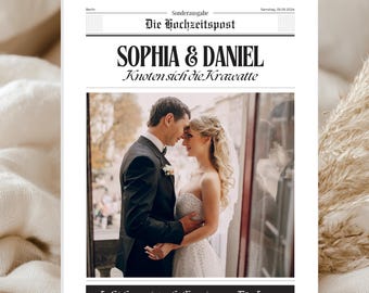Die Hochzeitspost Vorlage | Personalisierte Hochzeitszeitung Canva Template | Timeline, Deutschland-Karte | Instant Download