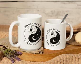 Inhale Exhale Yin Yang Mug – Mindfulness Coffee Cup, Meditation Gift, Yoga Tai Chi Mug, Spiritual Calm Drinkware