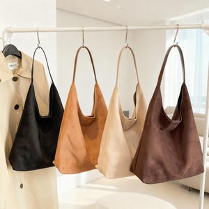 Vgpbphj Suède draagtas voor vrouwen, slouchy tas hobo handtas kantoor, bruin kunstleer grote vintage emmer retro schouder, Koffie, Large