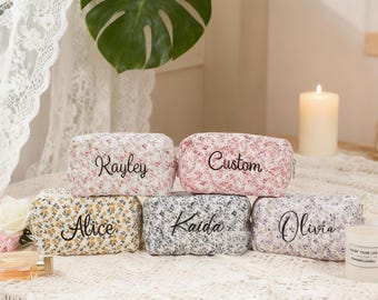Personalisierte Blumen bestickte Schminktasche, Brautjungfer Geschenk