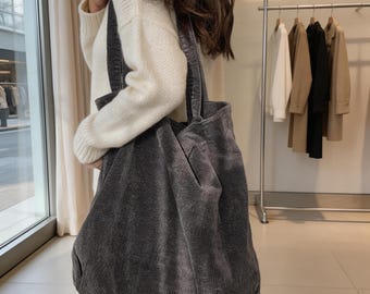 Cord Damen Einkaufstasche, offene Umhängetasche mit großer Kapazität, Damen Hobo Tasche, Reisetasche, geeignet zum Einkaufen und Tragen eines Laptops