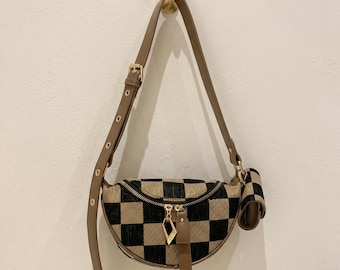 Canvas Checkerboard Tote Bag | Plaid Waist Pack | Dumpling Bag | Crossbody Bag | Stylish Chest Bag