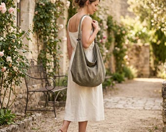 Baumwolltasche | Damen Hobo Bag | Großvolumige Schultertasche | Reisetasche | Laptoptasche | Hochzeitsgeschenk | Geburtstagsgeschenk | Geschenk für Sie