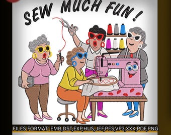 Diseño de bordado divertido para coser, patrón divertido de acolchado para damas, archivo PES DST JEF, descarga instantánea