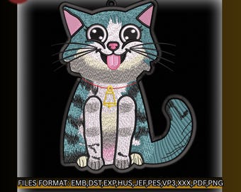 Diseño de bordado de gato FSL, llavero de gatito de encaje, archivo de bordado a máquina con adorno de encaje de gato, gatito lindo FSL, descarga instantánea (2 tamaños)
