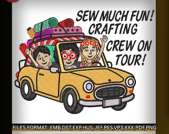 Diseño de bordado "Treat on Tour", patrón para crear un viaje por carretera en 2 tamaños, archivo digital de bordado a máquina, EMB pes jef exp, regalo para grupo de costura