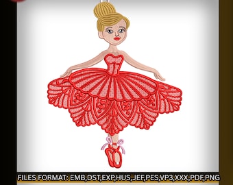 Diseño de bordado de bailarina FSL, archivo de bordado a máquina de muñeca de encaje independiente, bailarina de ballet de encaje 3D, descarga instantánea - EMB