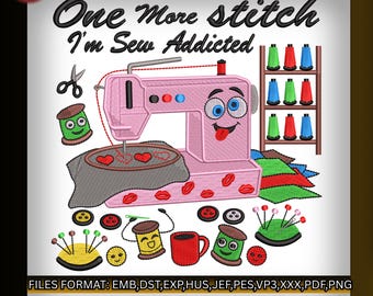 Diseño divertido de bordado para máquina de coser, patrón "Sew Addicted" (descarga instantánea)