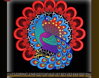 Diseño de bordado de pavo real FSL, 2 tamaños, todos los formatos, mandala de pájaro con encaje real, patrón para regalo de San Valentín, bordado a máquina con encaje independiente