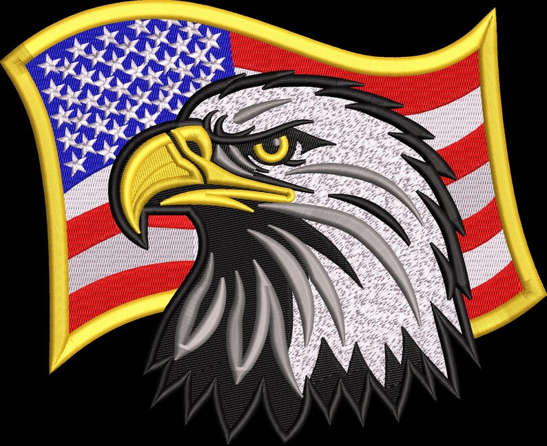 American Flag Eagle Embroidery Design, Patriotic USA Bald Eagle Machine ...