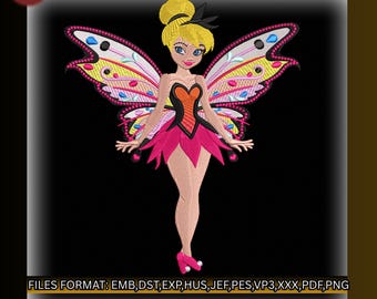 Diseño de fantasía mágica con bordado de hadas, 2 tamaños y archivo fuente EMB incluido, patrón de máquina de hadas caprichoso, sigilo de niña de fantasía