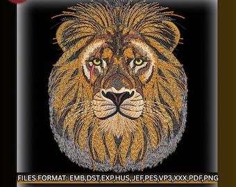 Diseño de bordado de Scarface, diseño de bordado, gatos guerreros, máquina de bordar cabeza de león de Scarface Majestic, 2 tamaños de león guerrero, pes, jef