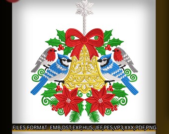 Diseño de bordado de adorno de pájaros FSL, con encaje independiente, arrendajo azul y campana de petirrojo, regalo para amantes de las aves, 2 tamaños, todos los formatos EMB PES dst jef