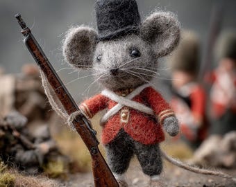 Topolino soldato britannico in feltro ad ago / Miniatura in lana, statuetta storica