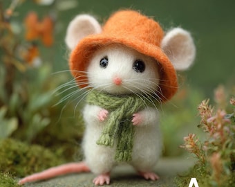 Needle Felted Mouse with Hat | Miniature Wool Animal Sculpture, Woodland Decor
