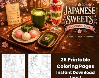Japanese Sweets Coloring Pages – 25 Printable Sheets (PDF)