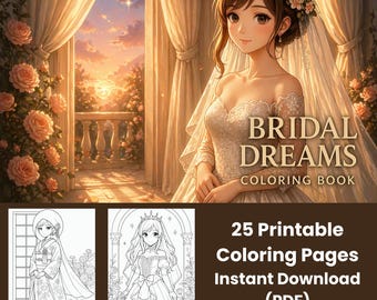 Bridal Dreams Coloring Pages | Wedding Dress Printable Art | 25 Coloring Sheets (PDF)