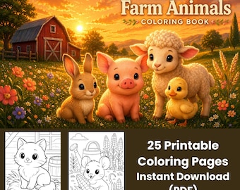 Dibujos para colorear de adorables animales de granja / 25 láminas imprimibles (PDF)