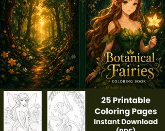 Botanical Fairies Coloring Pages | 25 Printable Fairy Designs | Instant Download PDF