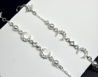 Chaîne de lunettes en argent avec breloque lune, élégant porte-lunettes, bijoux pour lunettes de soleil, cadeau pour elle