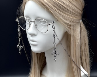 Goth Rose butterfly Glasses Chain,Witchy Black Eyewear Holder,Dark fantasy